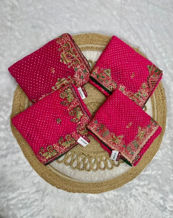 premium FANCY Saree collection*

Catlog-DF-CHUNRI

*Fabric:-CYC BANDANI😍*

*Details:-CYC BANDANI SAREE WITH FOIL AND HEAVY EMBRODIERY WORK WITH DMC SIROSKI WITH CONTRAST PIPING AND BLOUSE😍*


Colours-4 colour set

*Packing:-Double Foam Chain Bag with COLOUR CHART CATLOG😍*